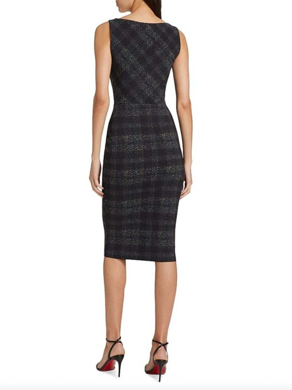 $890 Chiara Boni Adlia Plaid Print Dress Sz 8 NWT Boucle Gray Asymmetric Drape - Picture 4 of 9